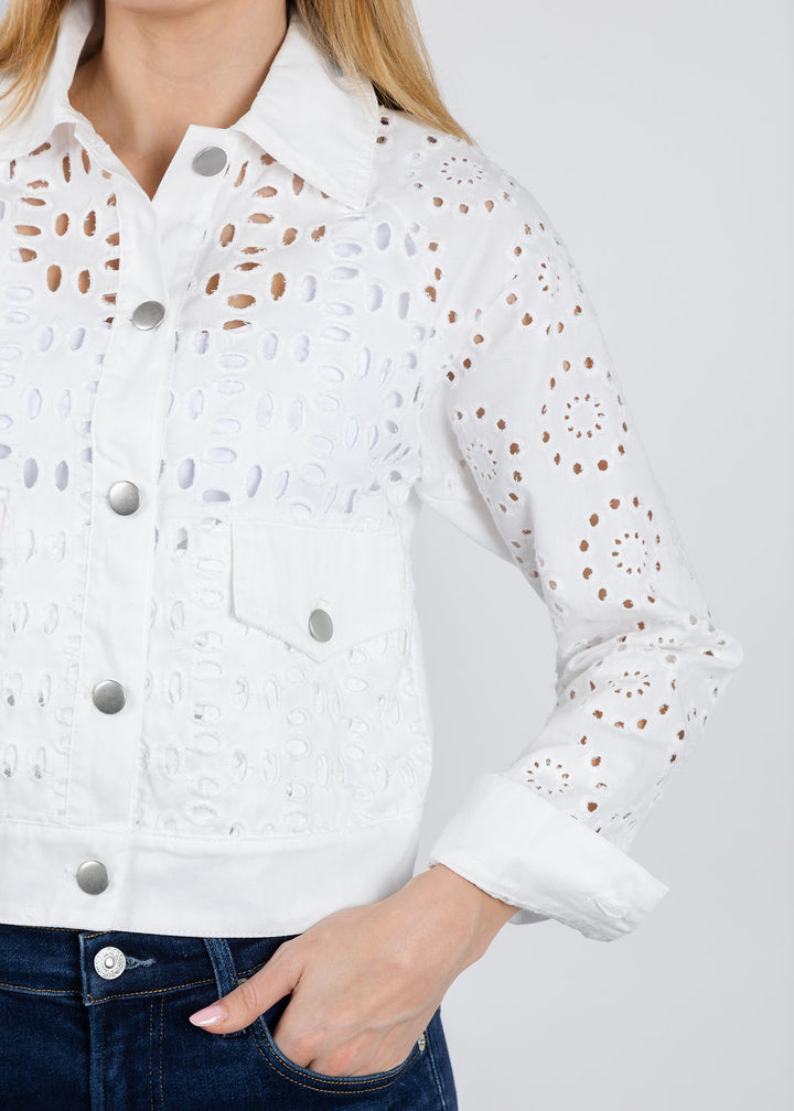BK Aliz Embroidered Denim Jacket in White available at Barbara Katz