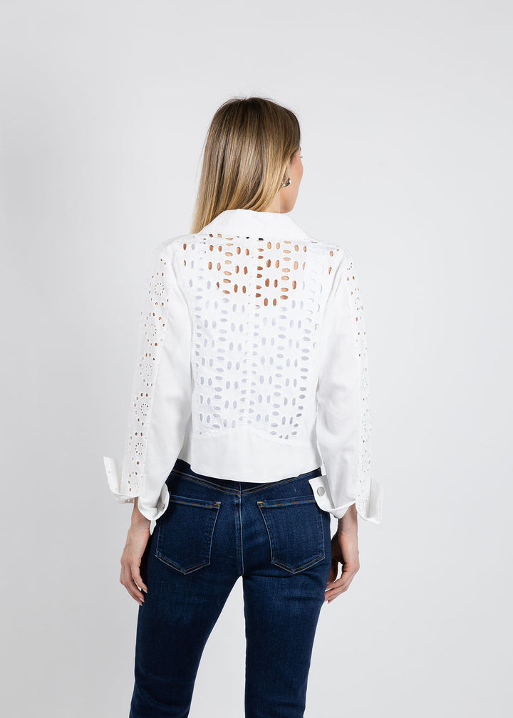 BK Aliz Embroidered Denim Jacket in White available at Barbara Katz