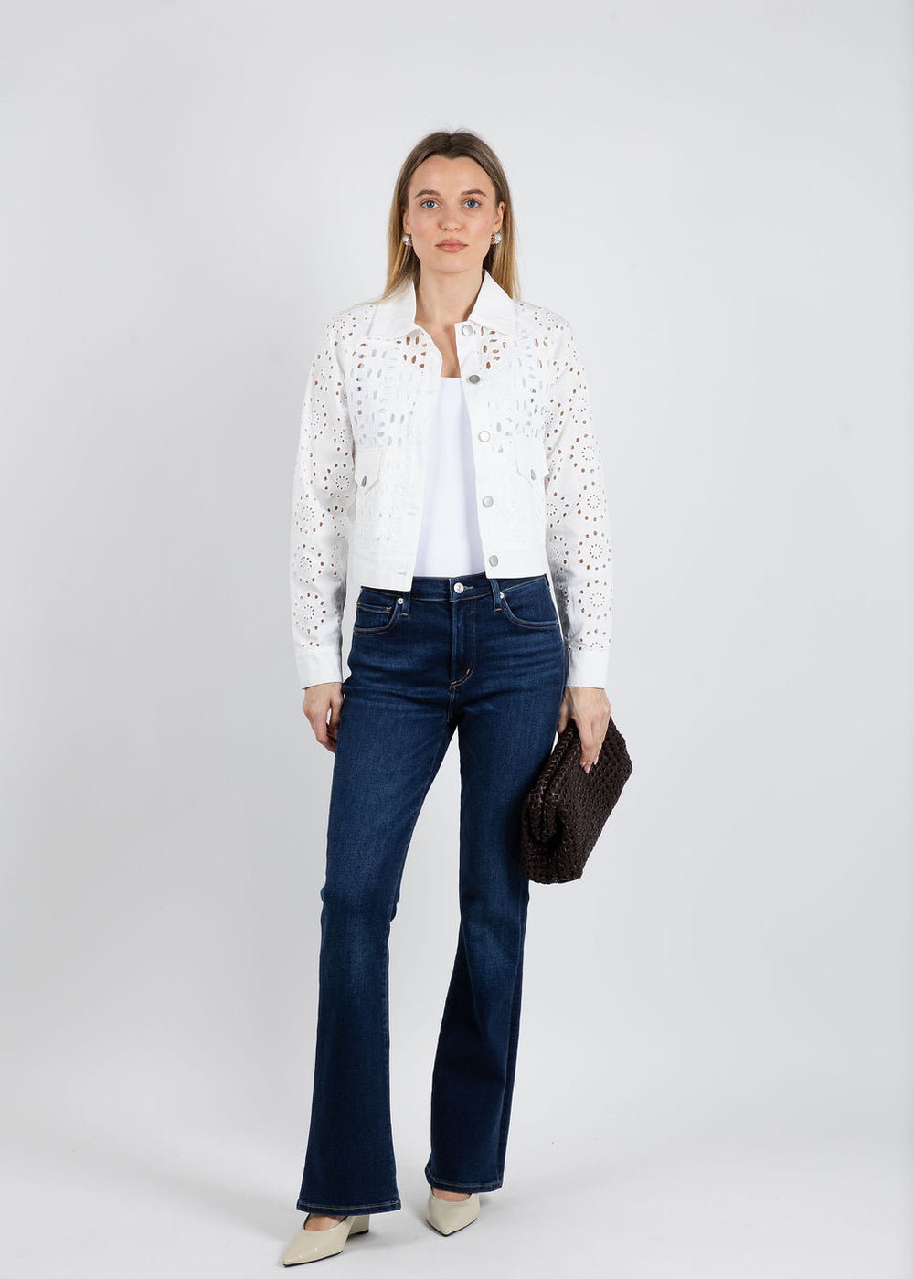 BK Aliz Embroidered Denim Jacket in White available at Barbara Katz