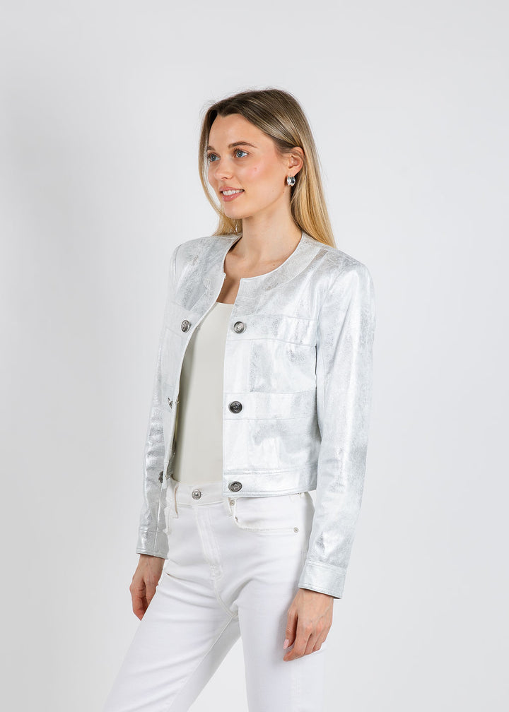 BK Ally Metallic Jacket in Liquid Coconut Silver available at Barbara Katz