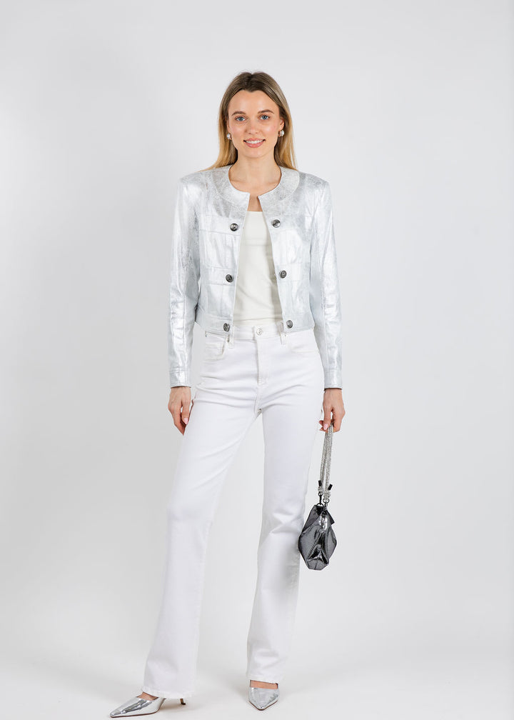 BK Ally Metallic Jacket in Liquid Coconut Silver available at Barbara Katz