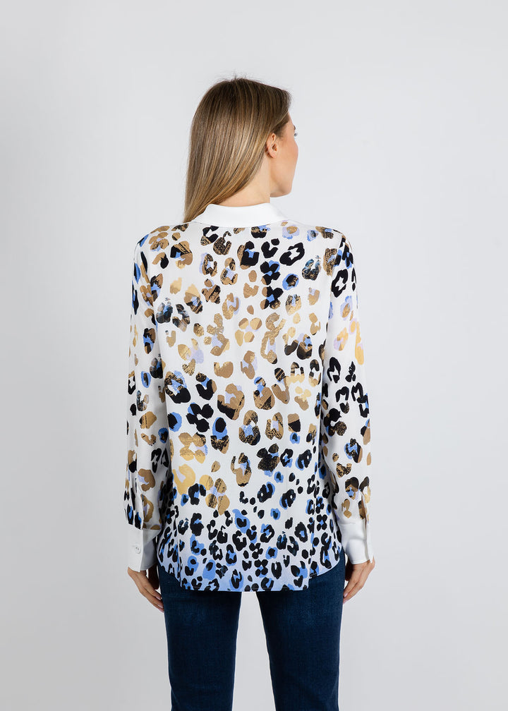 BK Animal Print Shirt in Leo/Denim available at Barbara Katz