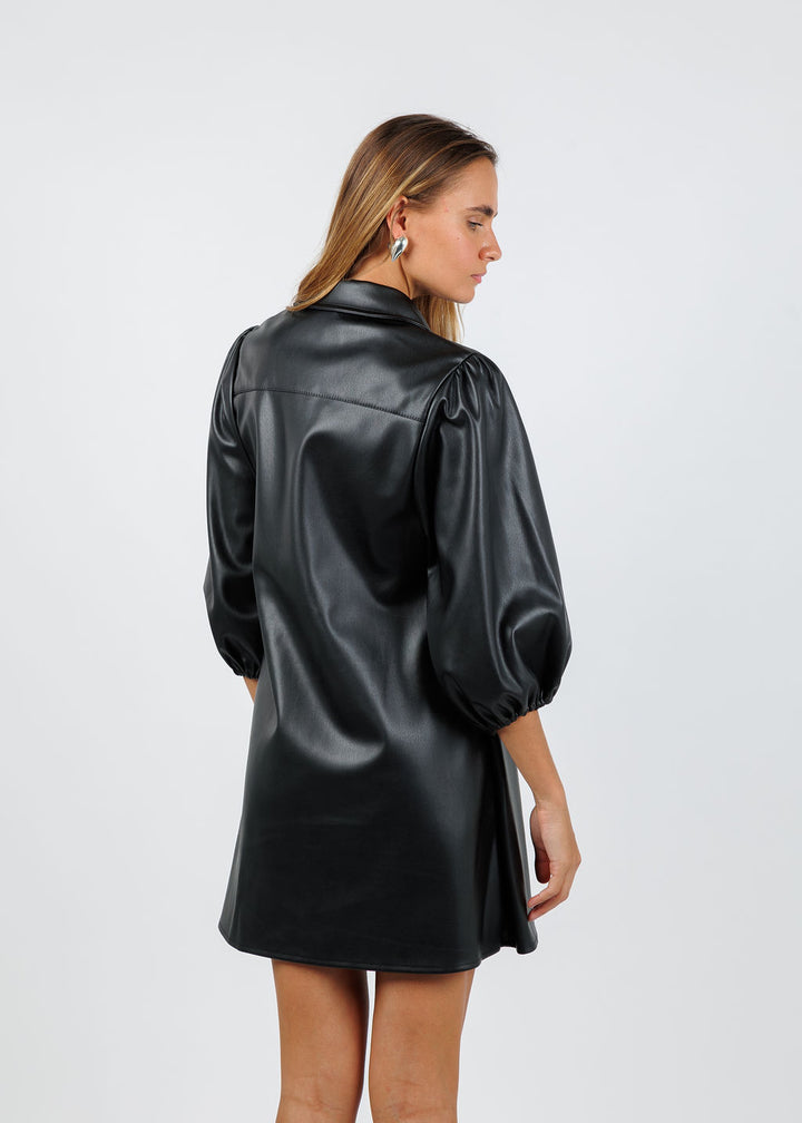 BK Anya Vegan Leather Shirt Dress in Black available at Barbara Katz