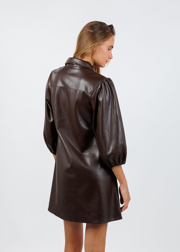 BK Anya Vegan Leather Shirt Dress in Coffee available at Barbara Katz