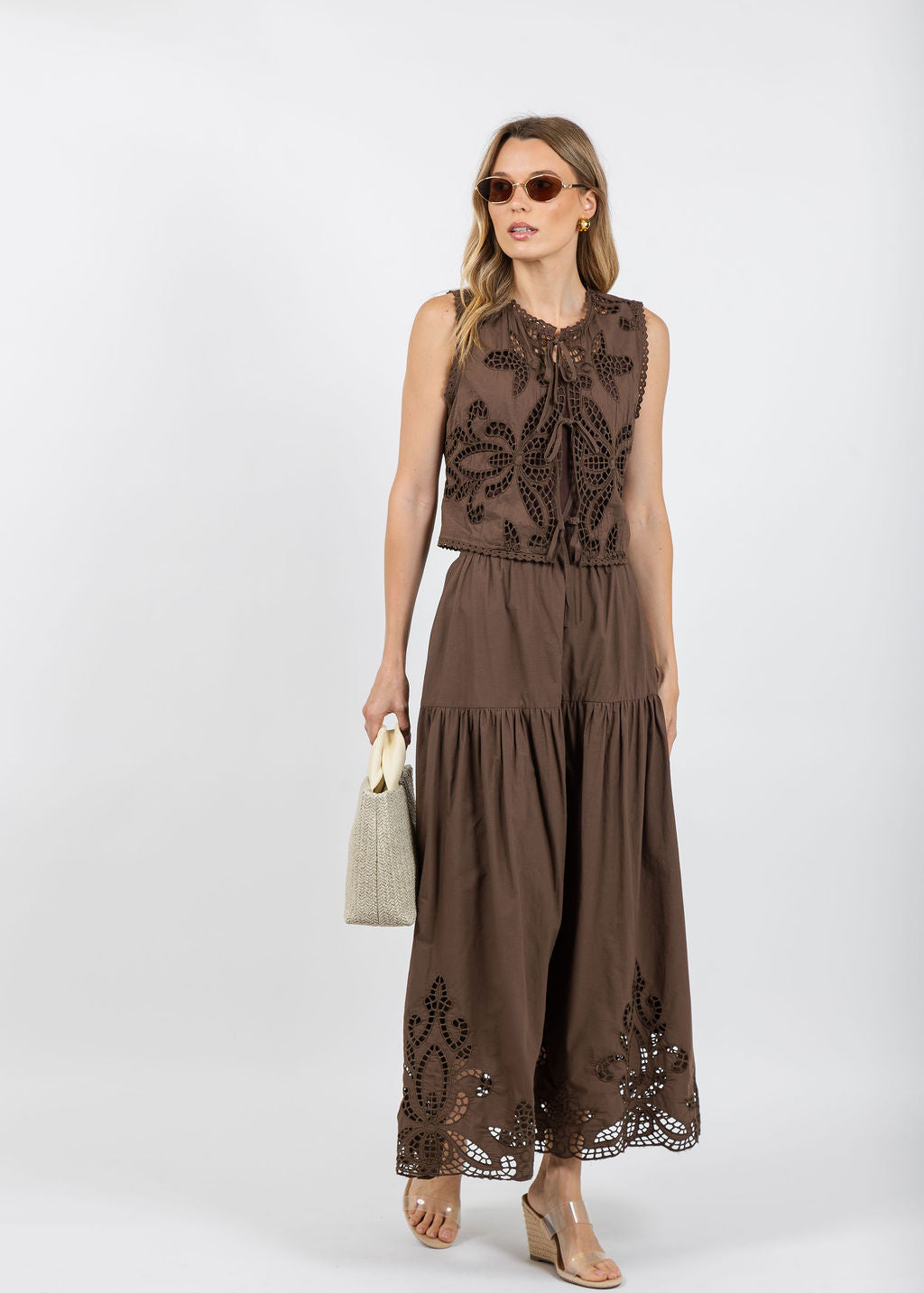 BK Arly Tie Top and Skirt in Coco available at Barbara Katz