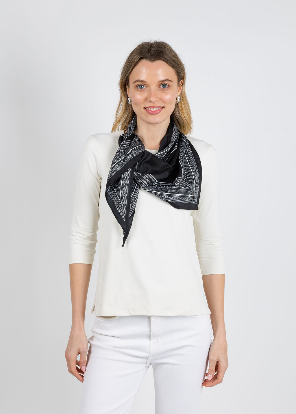 BK Bandana Triangle Silky Scarf in Cream available at Barbara Katz