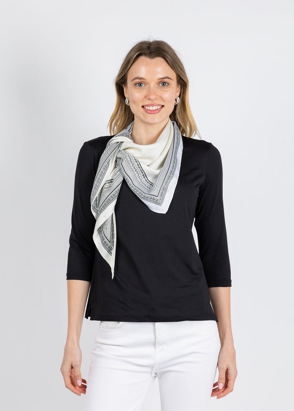 BK Bandana Triangle Silky Scarf in Cream available at Barbara Katz