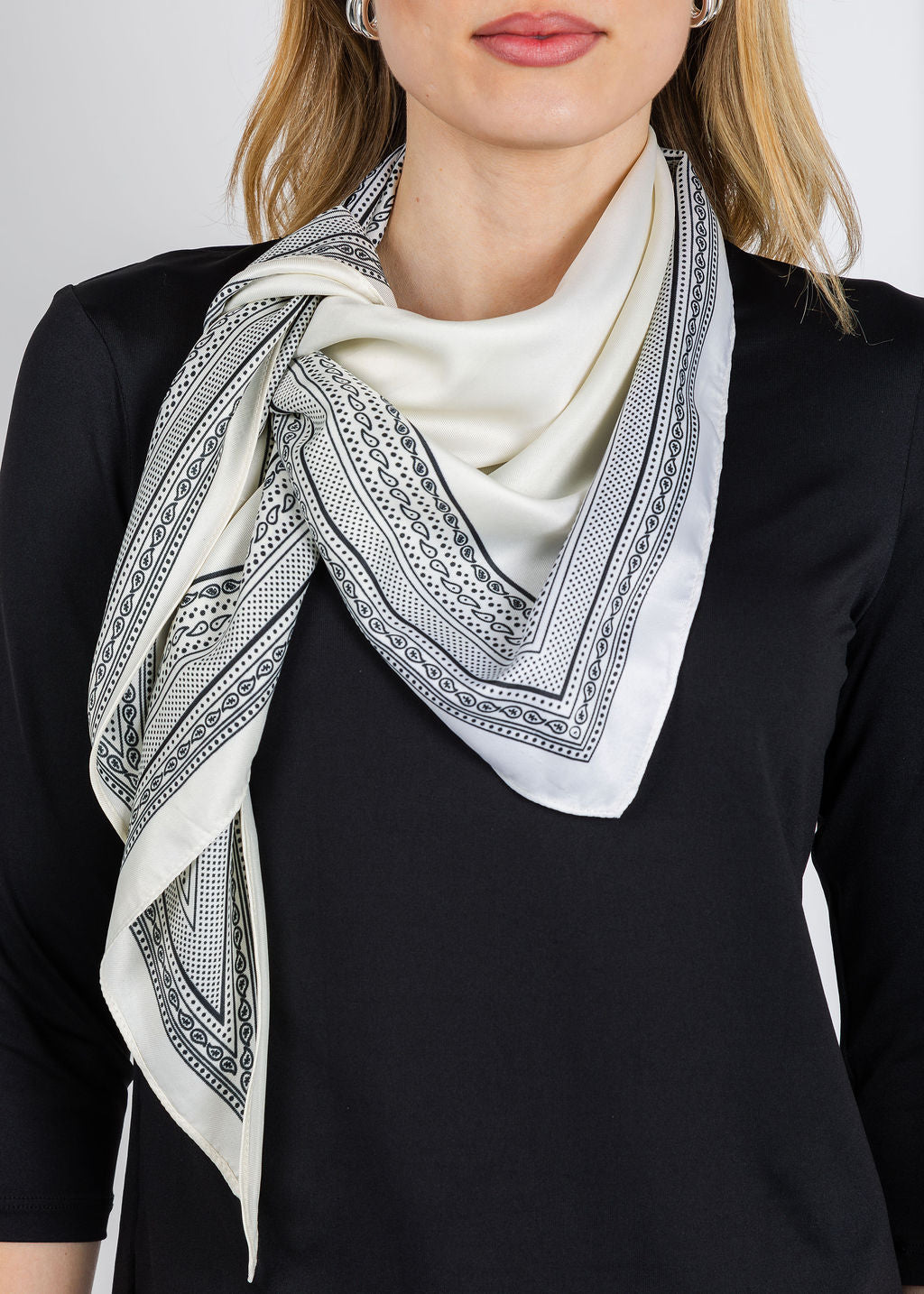 BK Bandana Triangle Silky Scarf in Cream available at Barbara Katz