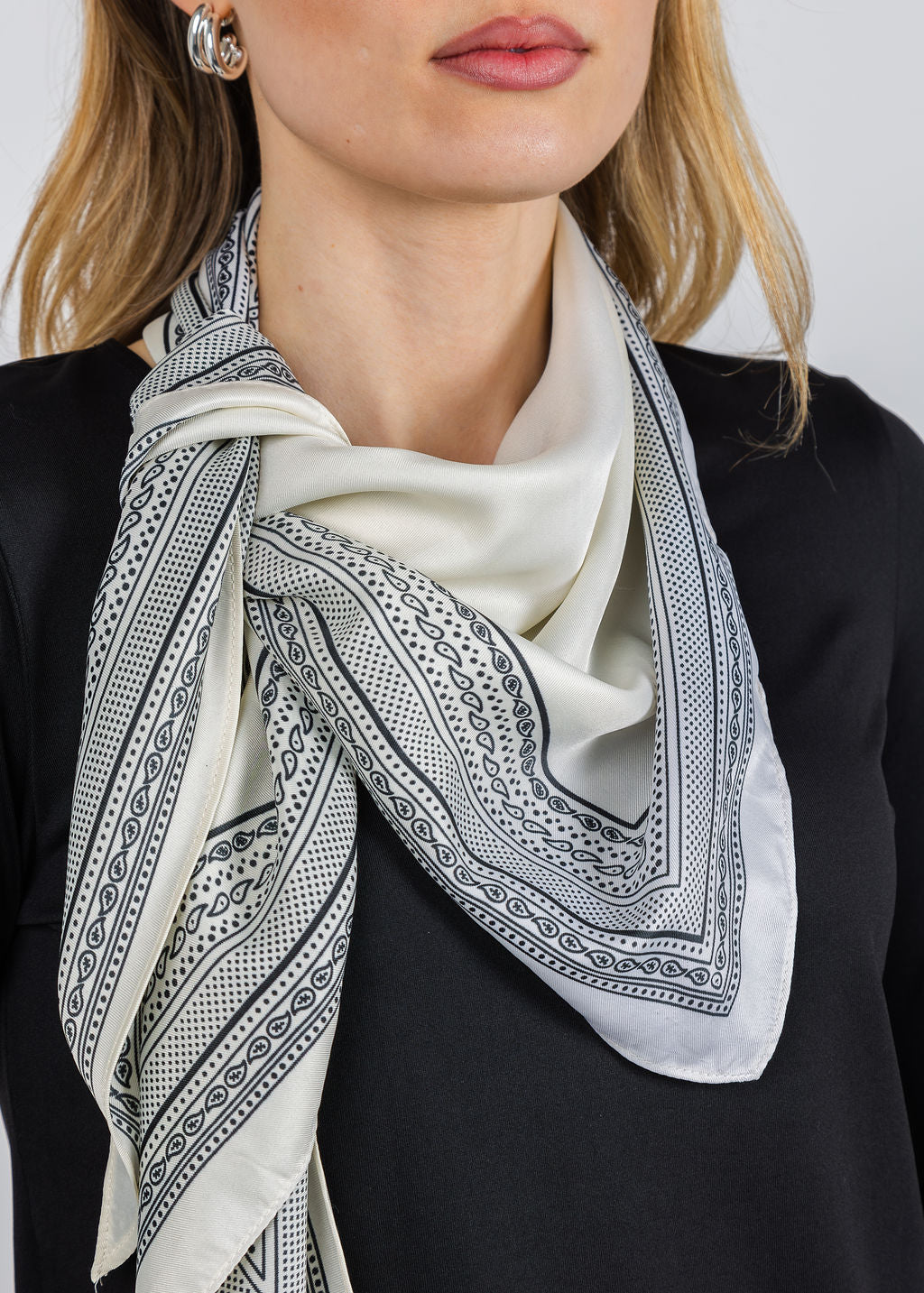 BK Bandana Triangle Silky Scarf in Cream available at Barbara Katz