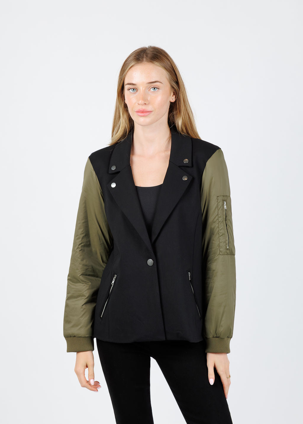BK Billie Nylon Sleeve Blazer in Green/Black available at Barbara Katz
