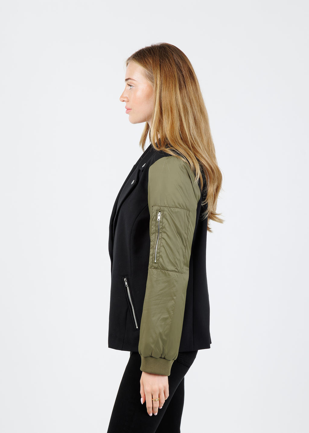 BK Billie Nylon Sleeve Blazer in Green/Black available at Barbara Katz