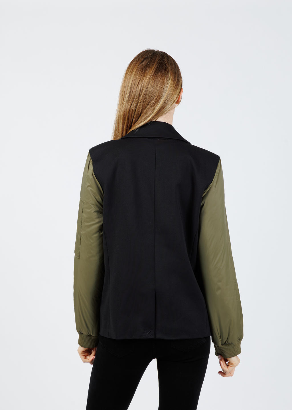 BK Billie Nylon Sleeve Blazer in Green/Black available at Barbara Katz
