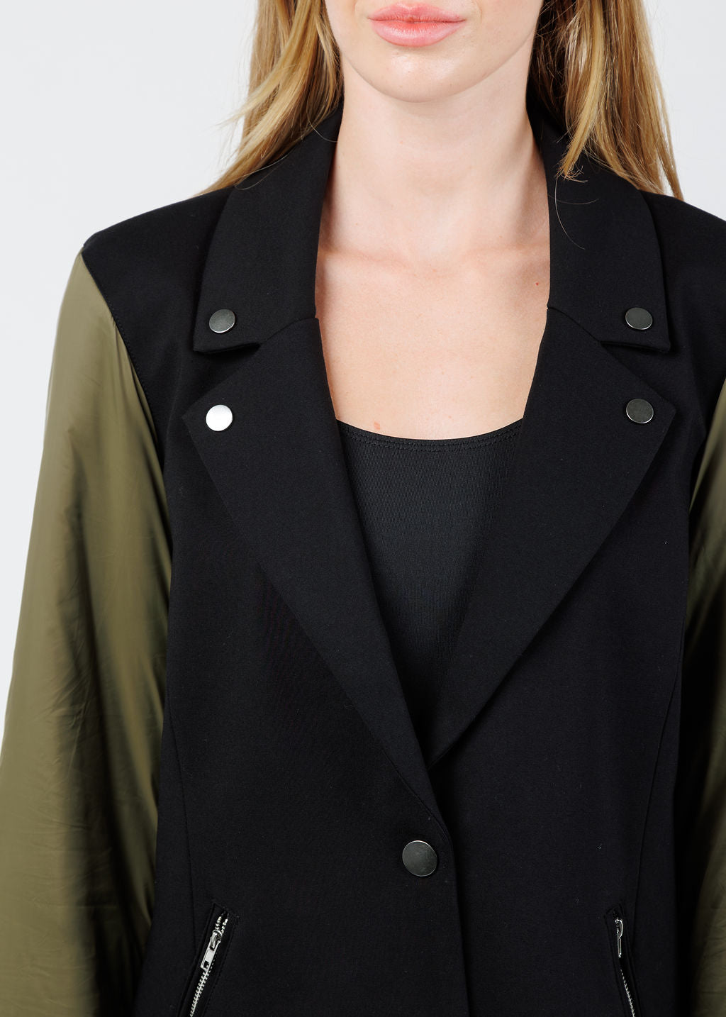 BK Billie Nylon Sleeve Blazer in Green/Black available at Barbara Katz