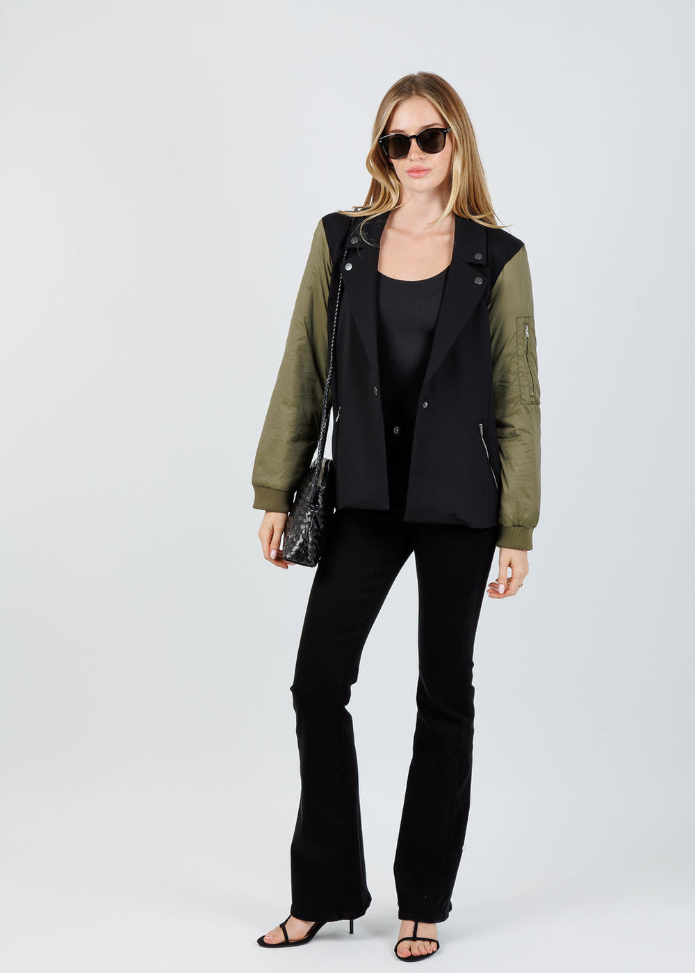 BK Billie Nylon Sleeve Blazer in Green/Black available at Barbara Katz