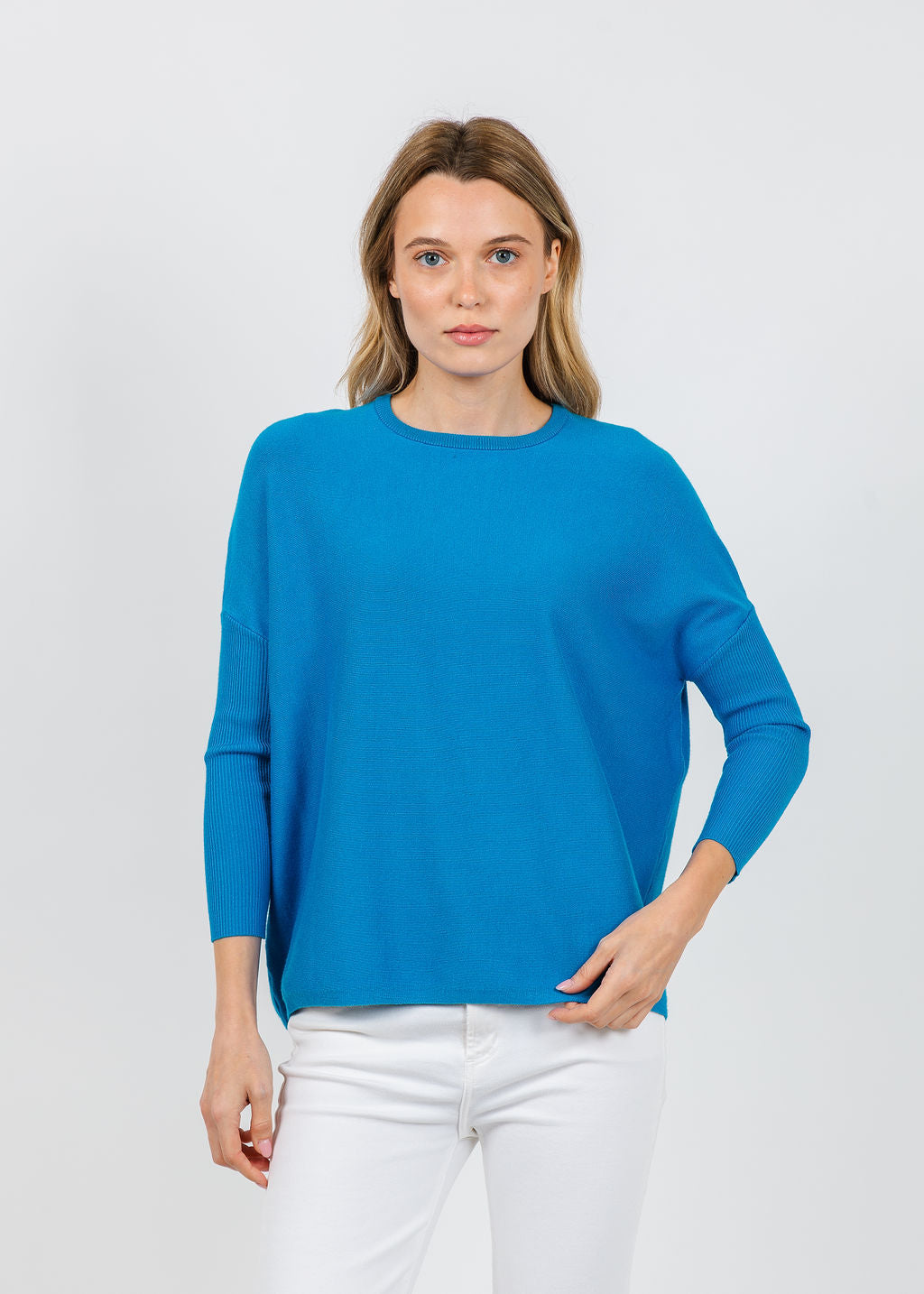 BK Bodie Boxy Crew Sweater in Blue Jewel available at Barbara Katz