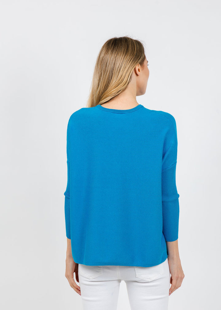 BK Bodie Boxy Crew Sweater in Blue Jewel available at Barbara Katz