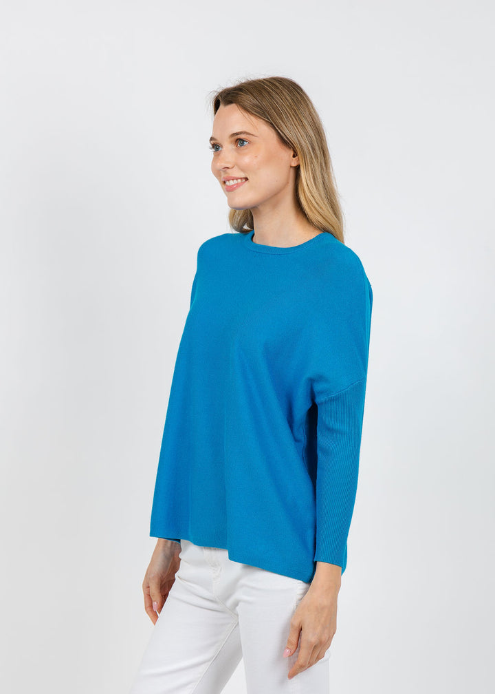 BK Bodie Boxy Crew Sweater in Blue Jewel available at Barbara Katz