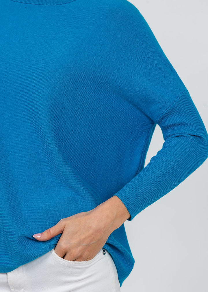 BK Bodie Boxy Crew Sweater in Blue Jewel available at Barbara Katz