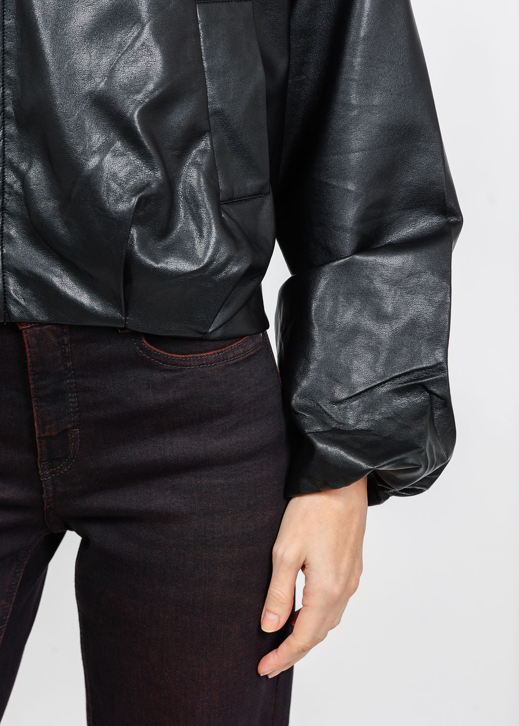 BK Boja Vegan Leather Blouson Jacket in Black available at Barbara Katz