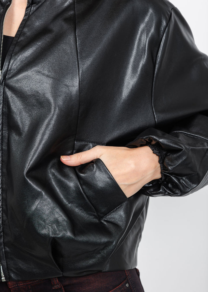 BK Boja Vegan Leather Blouson Jacket in Black available at Barbara Katz