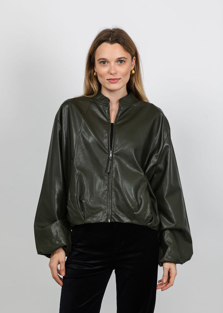 BK Boja Vegan Leather Blouson Jacket in Hunter Green available at Barbara Katz