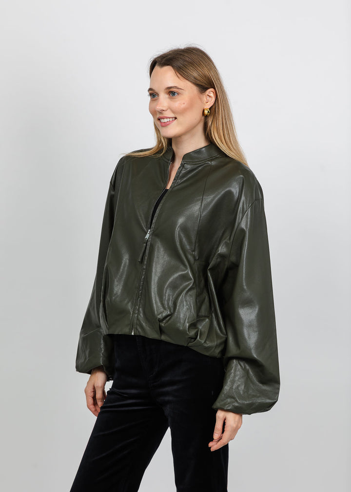 BK Boja Vegan Leather Blouson Jacket in Hunter Green available at Barbara Katz