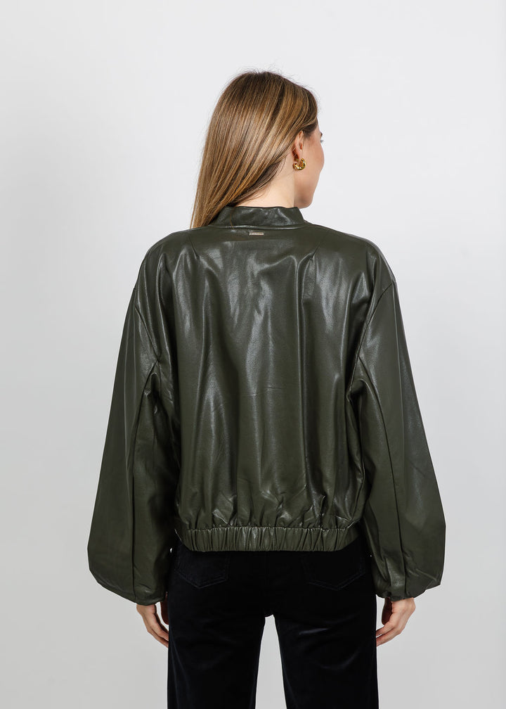 BK Boja Vegan Leather Blouson Jacket in Hunter Green available at Barbara Katz