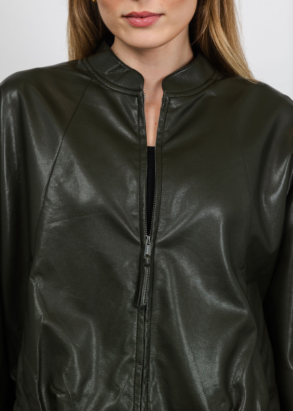 BK Boja Vegan Leather Blouson Jacket in Hunter Green available at Barbara Katz