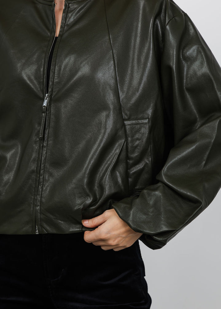 BK Boja Vegan Leather Blouson Jacket in Hunter Green available at Barbara Katz