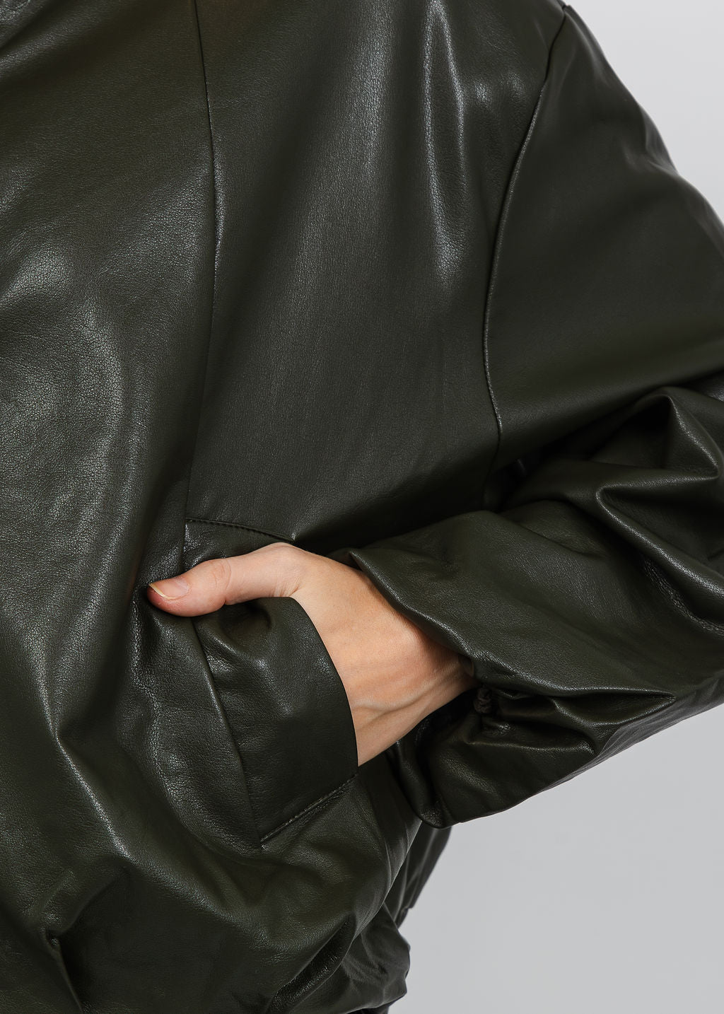 BK Boja Vegan Leather Blouson Jacket in Hunter Green available at Barbara Katz