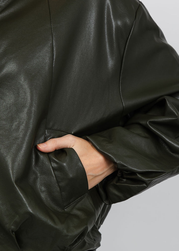 BK Boja Vegan Leather Blouson Jacket in Hunter Green available at Barbara Katz