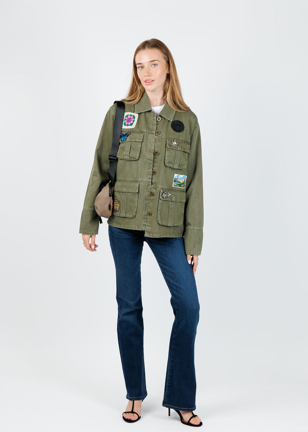 BK Brady Patch Shacket in Fatigue Green available at Barbara Katz