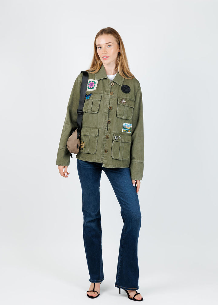 BK Brady Patch Shacket in Fatigue Green available at Barbara Katz