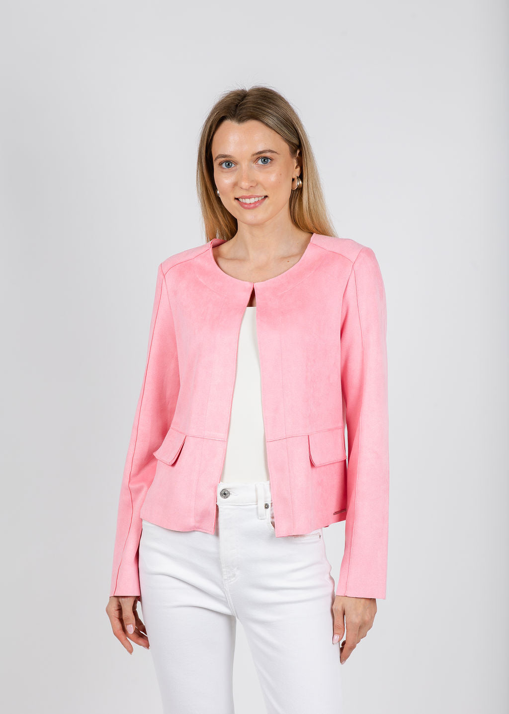 BK Brisia Faux Suede Jacket in Cotton Candy available at Barbara Katz