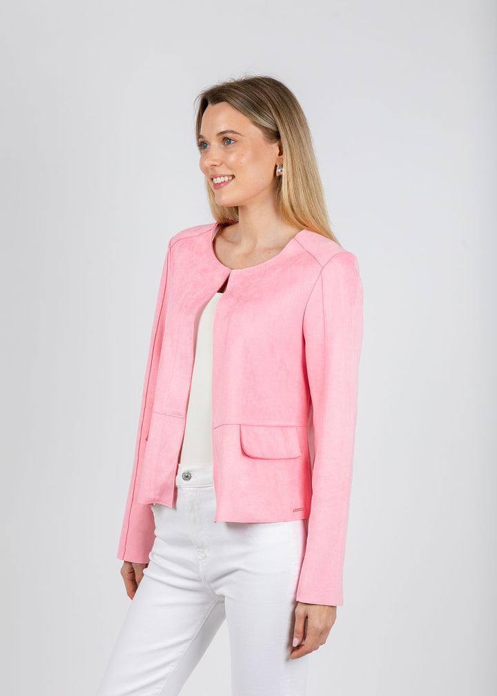 BK Brisia Faux Suede Jacket in Cotton Candy available at Barbara Katz