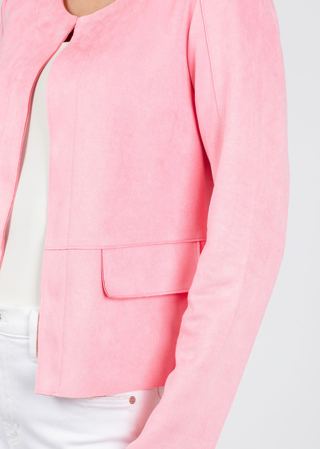 BK Brisia Faux Suede Jacket in Cotton Candy available at Barbara Katz