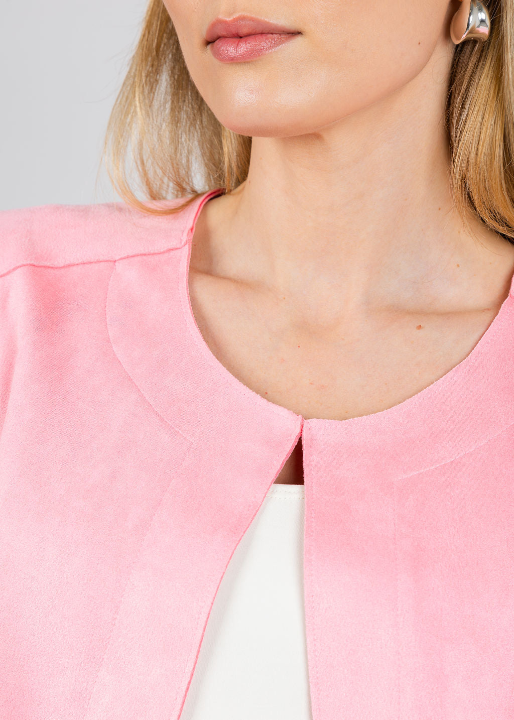 BK Brisia Faux Suede Jacket in Cotton Candy available at Barbara Katz
