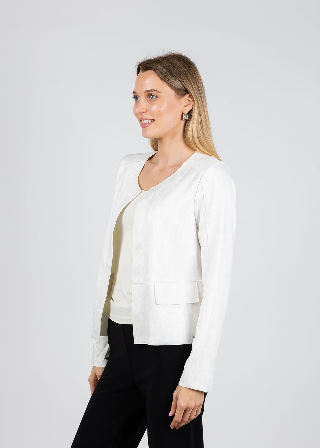 BK Brisia Faux Suede Jacket in Snow White available at Barbara Katz