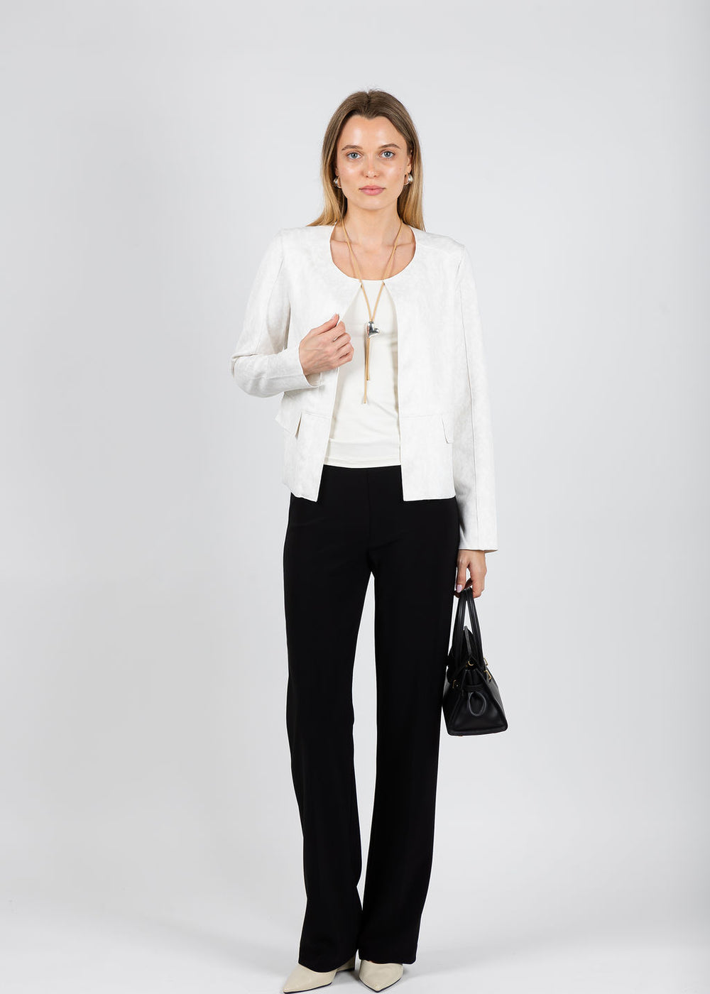 BK Brisia Faux Suede Jacket in Snow White available at Barbara Katz
