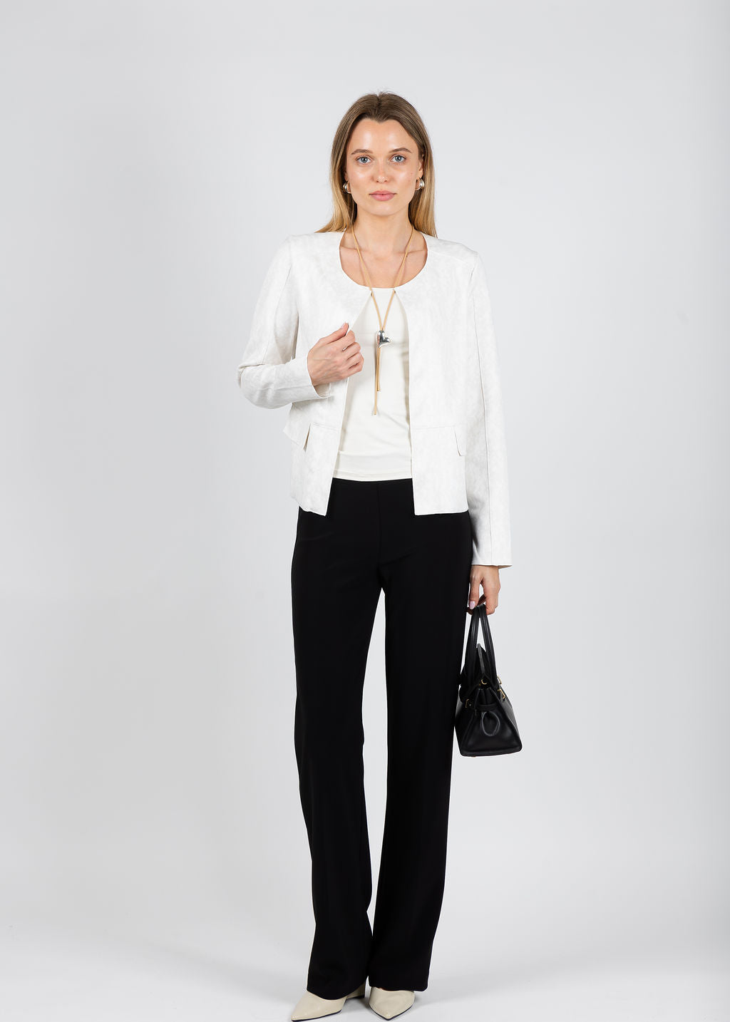 BK Brisia Faux Suede Jacket in Snow White available at Barbara Katz
