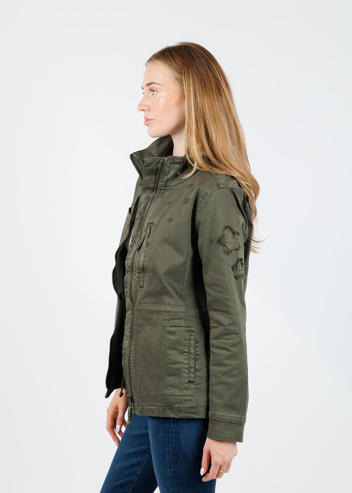BK Butterfly Embroidery Cotton Blend Jacket in Army available at Barbara Katz