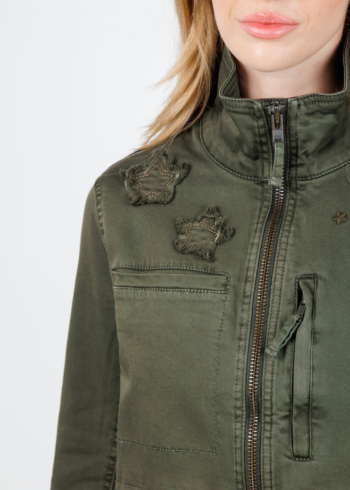 BK Butterfly Embroidery Cotton Blend Jacket in Army available at Barbara Katz