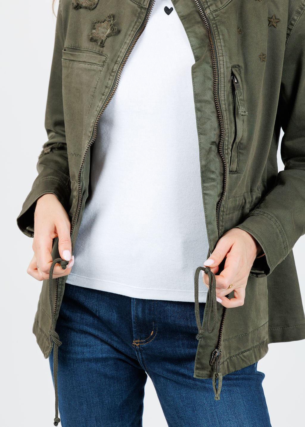 BK Butterfly Embroidery Cotton Blend Jacket in Army available at Barbara Katz