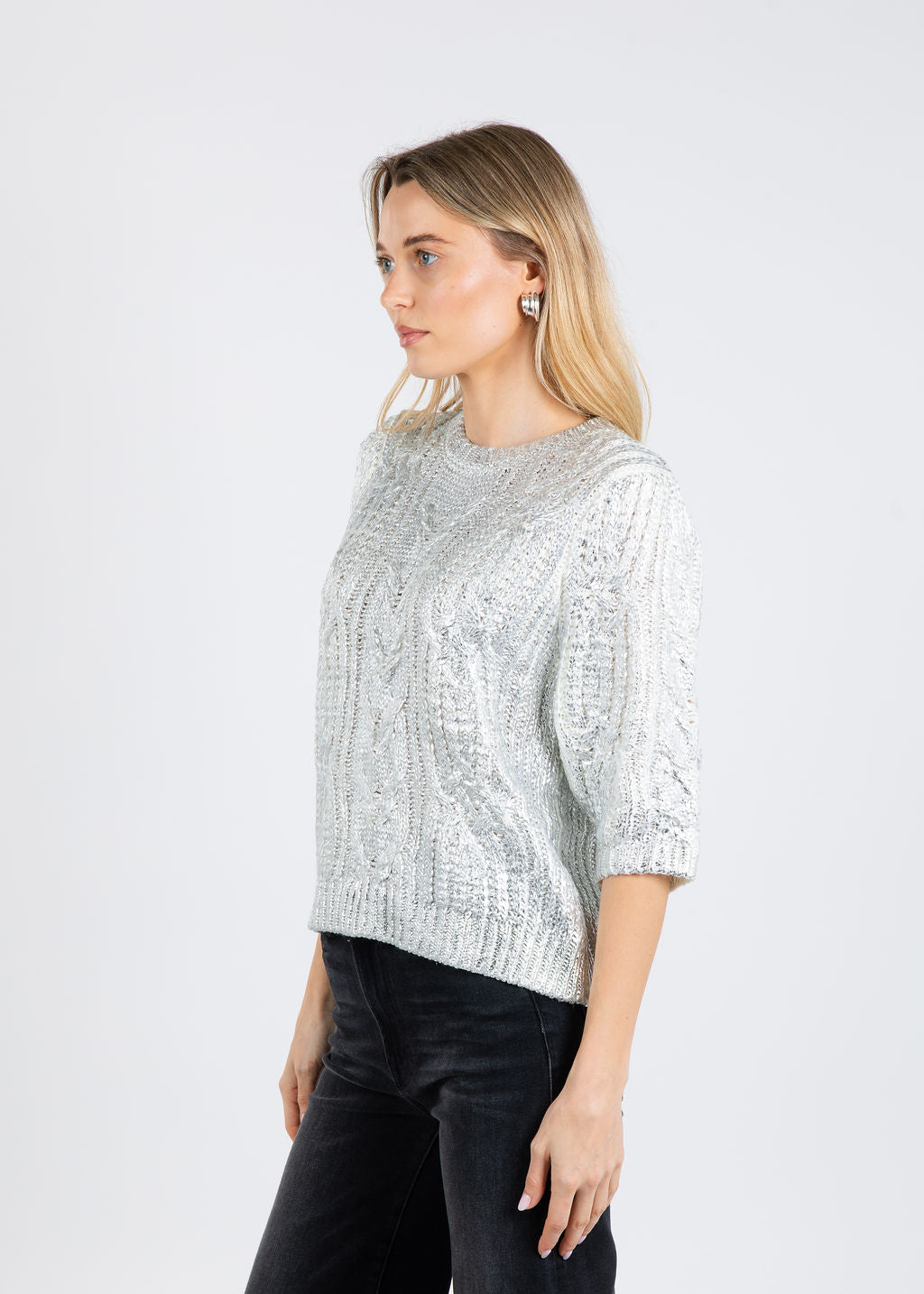 BK Casey Cable Metallic Sweater in White available at Barbara Katz
