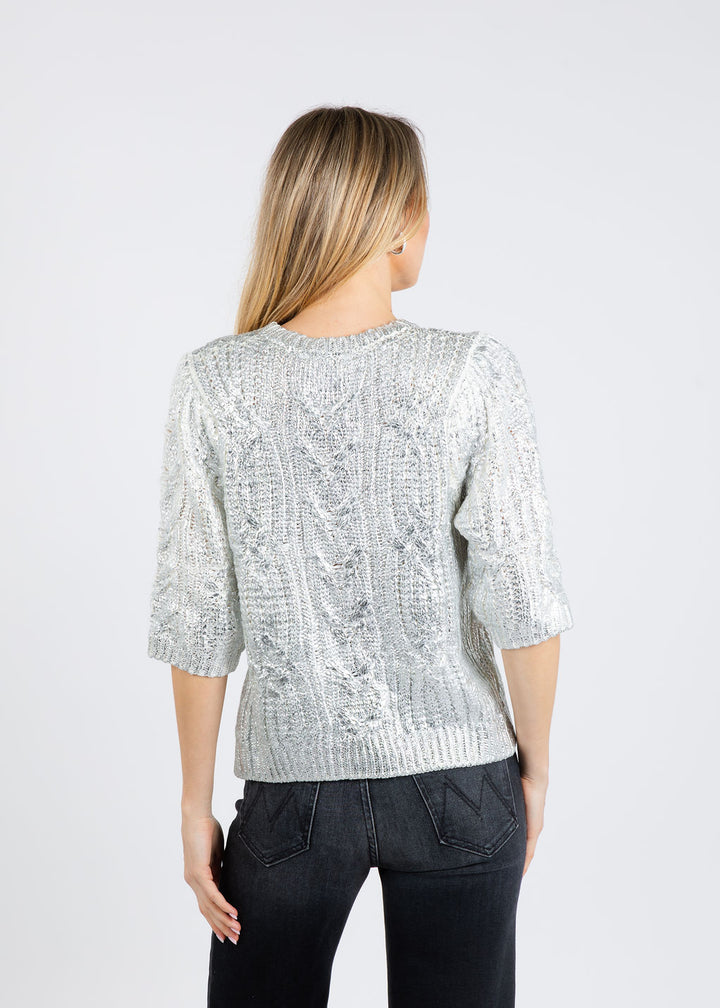 BK Casey Cable Metallic Sweater in White available at Barbara Katz