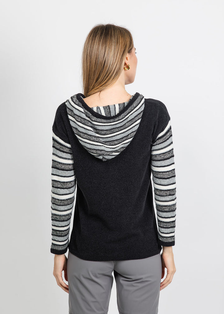 BK Chenille Stripe Sleeve Hoodie in Black/White available at Barbara Katz