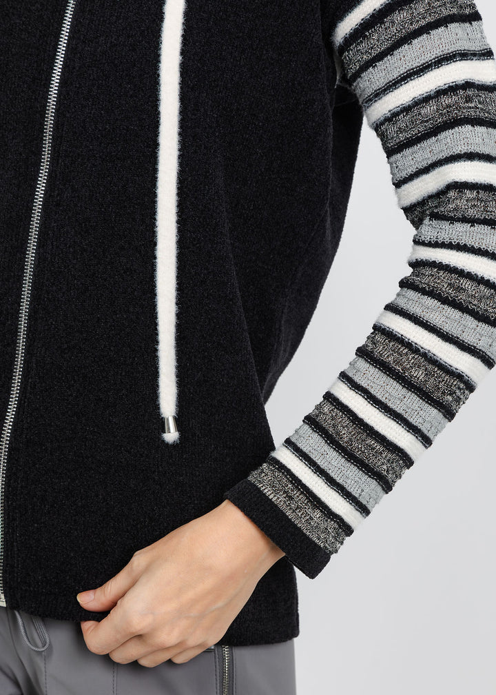 BK Chenille Stripe Sleeve Hoodie in Black/White available at Barbara Katz