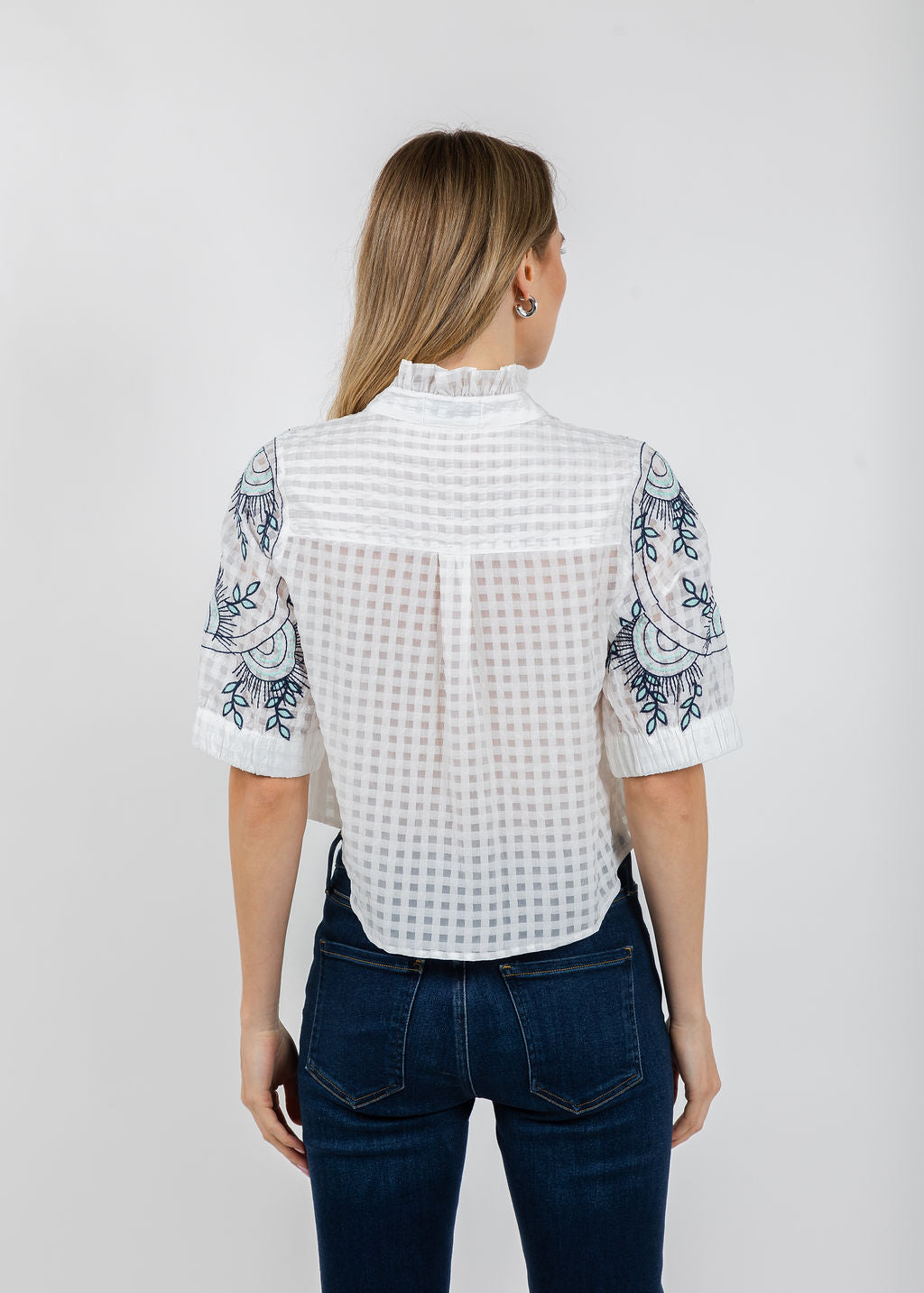 BK Clarissa Ruffle Blouse in White available at Barbara Katz