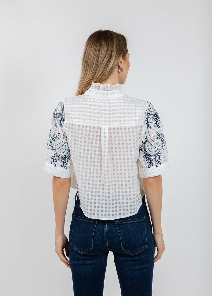 BK Clarissa Ruffle Blouse in White available at Barbara Katz
