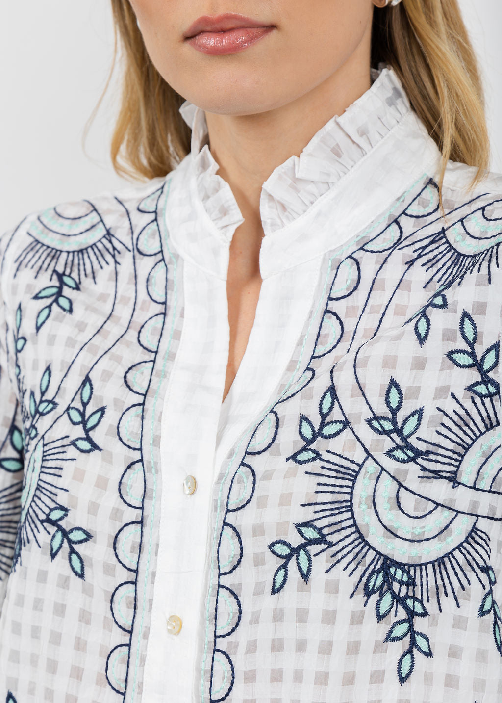 BK Clarissa Ruffle Blouse in White available at Barbara Katz